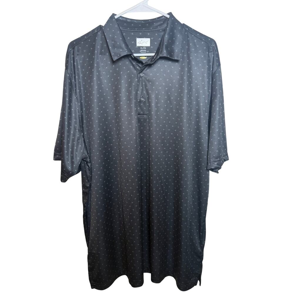 Greg Norman Men's Play Dry Performance Golf Polo - Black Geometric Print Preppy
